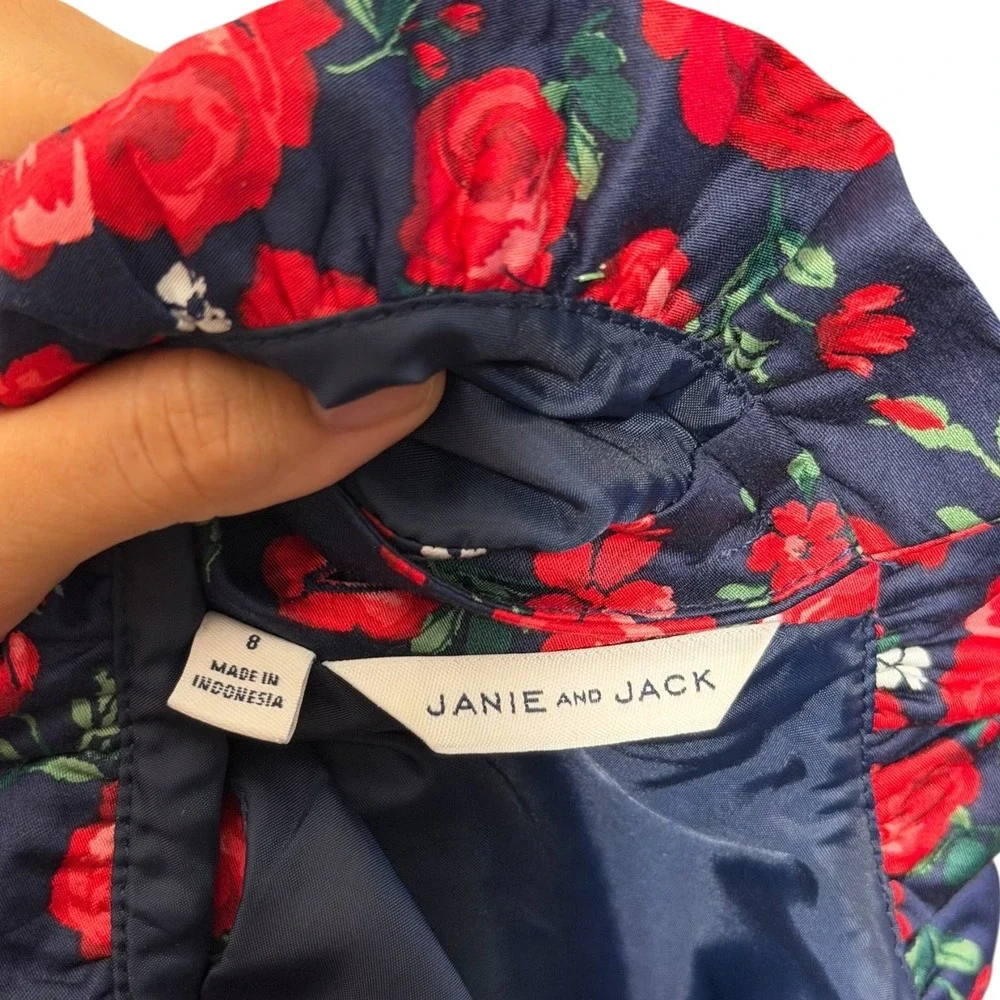 American Girl x Janie and Jack Wrapped In Roses Party Dress Navy Red Girl Size 8